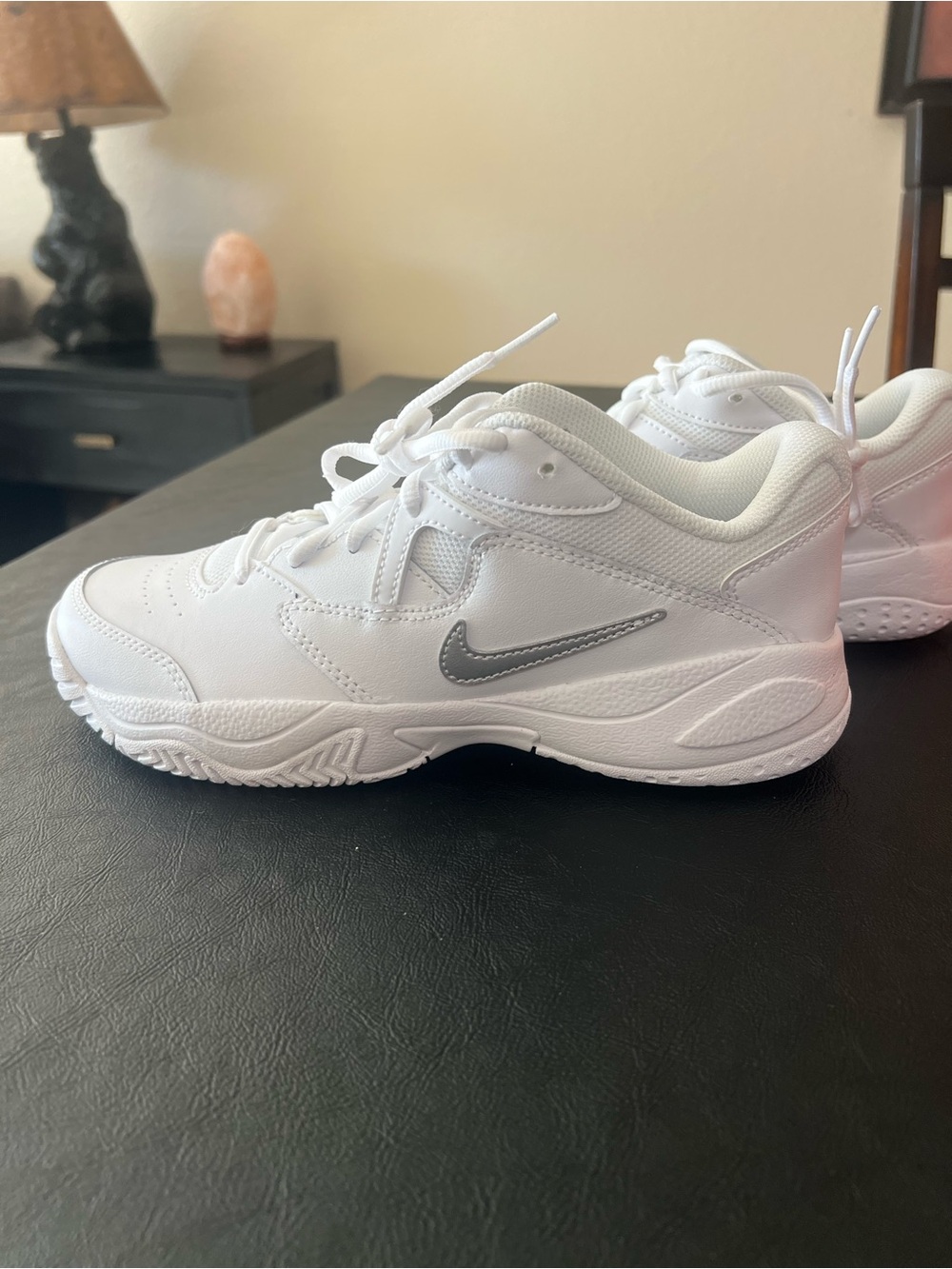 Nike White Kids Sneakers with Gray Swoosh
